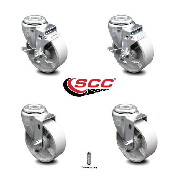 4 Inch Semi Steel Wheel Swivel Bolt Hole Caster Set with 2 Brake